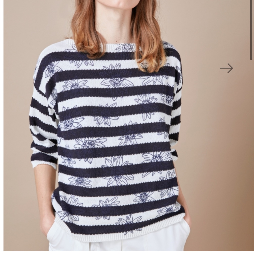 Roberto Verino Striped Floral Sweater  Black And White Size 8 Euro S
